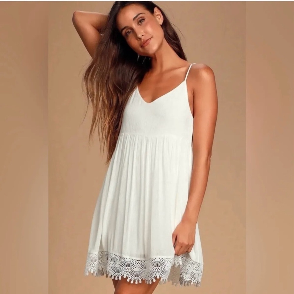 NWT Lulus Small Rhiannon Ivory Lace Sleeveless Mini Babydoll Dress